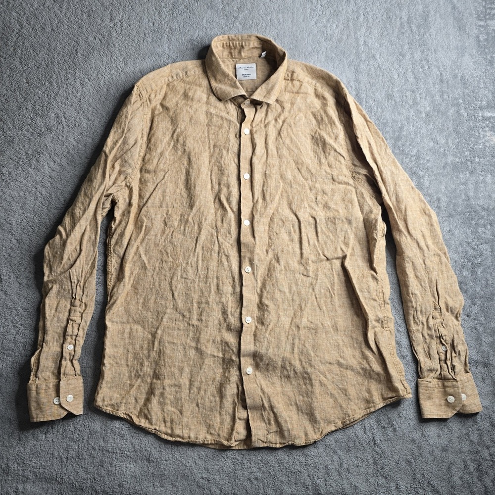 Baird McNutt Men's XL Murano Linen Button Up Shirt Tan Mustard Resort Vacation
